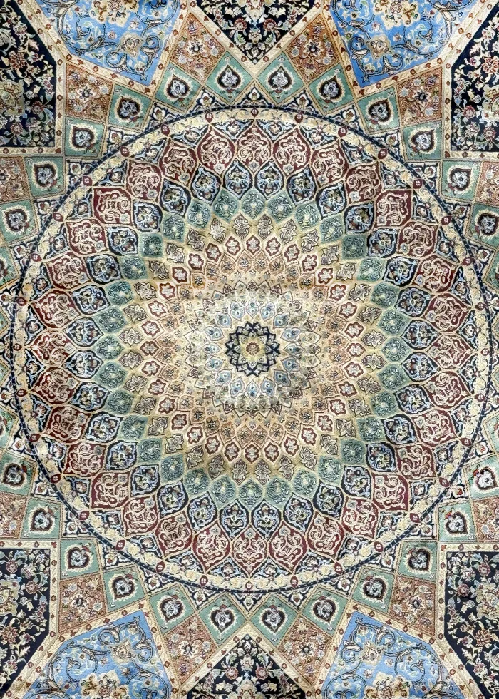 Black and Blue Silk Persian Rug Elham Pattern 4 x 6