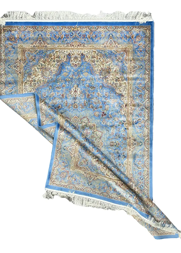 Blue Silk Persian Rug Heaven Pattern 4 x 6
