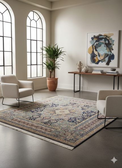 Beige and Black Silk Persian Rug Mahoor 8 x 10