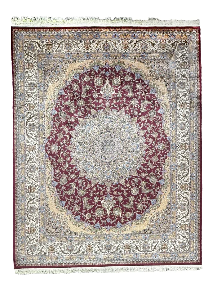 Red Silk Persian Rug Shah Abbasi Pattern 8 x 10