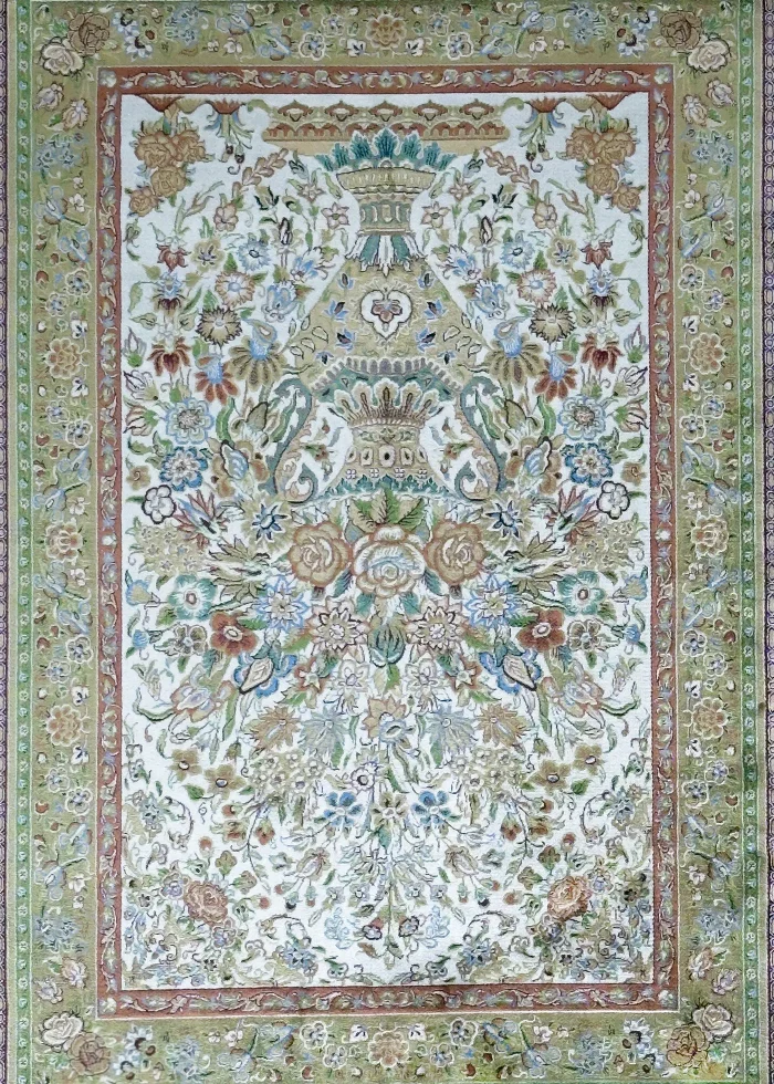 Green Silk Persian Rug Tile 8 x 10