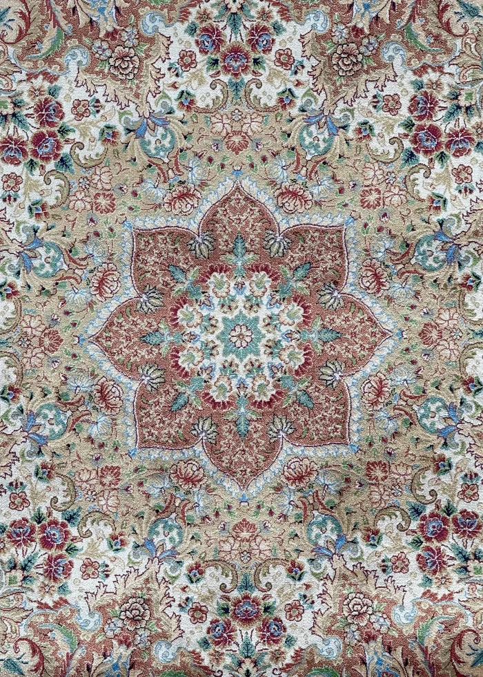 Beige Silk Persian Rug Toranj 8 x 10