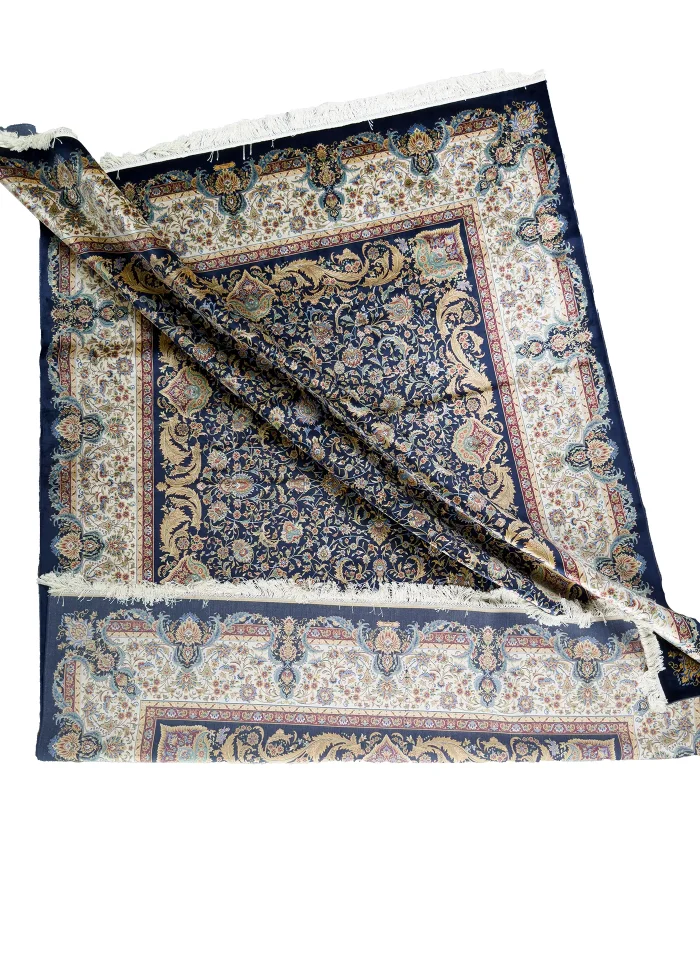Blue and Beige Silk Persian Rug Ekbatan 8 x 10