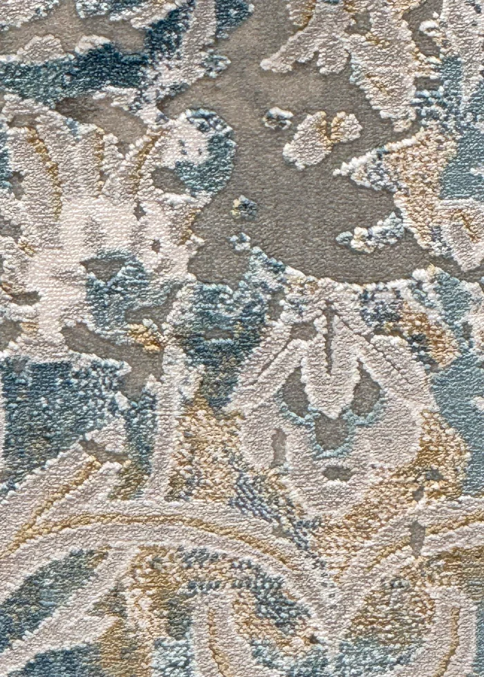 Blue and Beige Silk Persian Rug Harmony Pattern 7 x 9