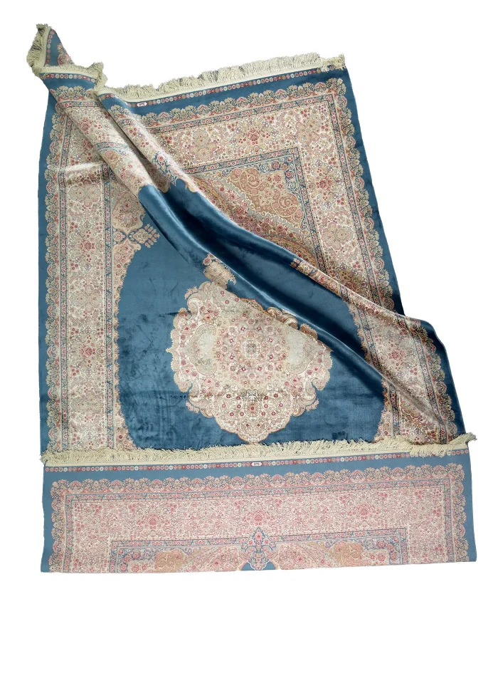 Blue and Pink Silk Persian Rug Faraz Pattern 7 x 9