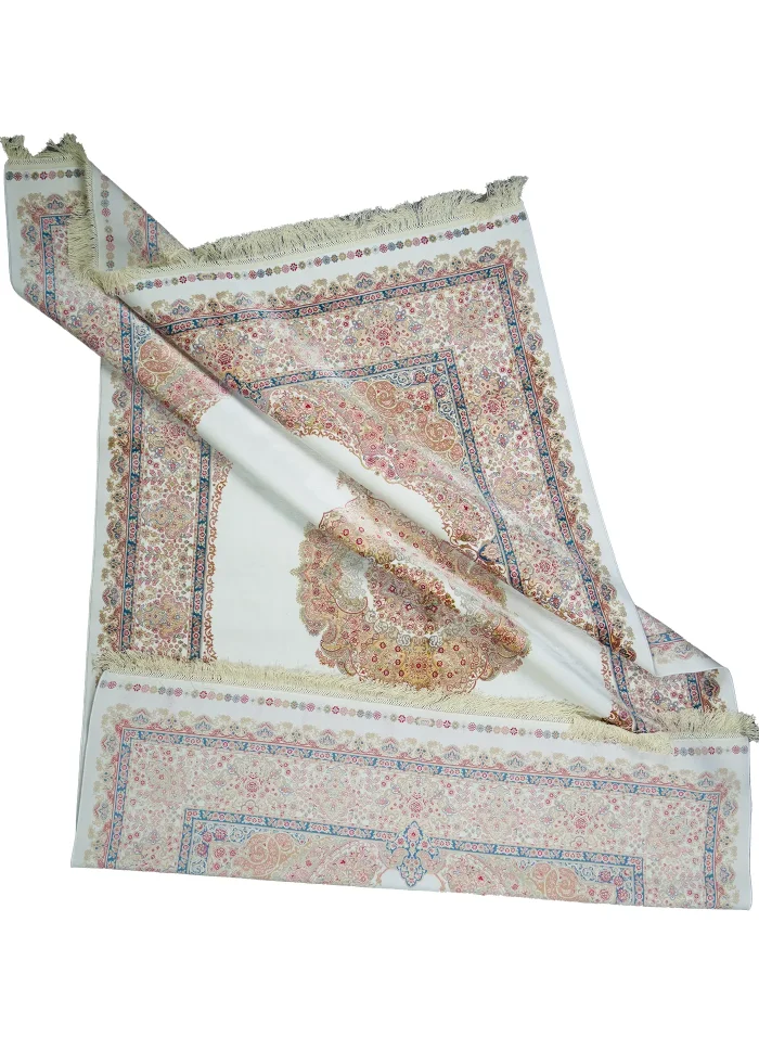 White and Pink Silk Persian Rug Faraz Pattern 5 x 8