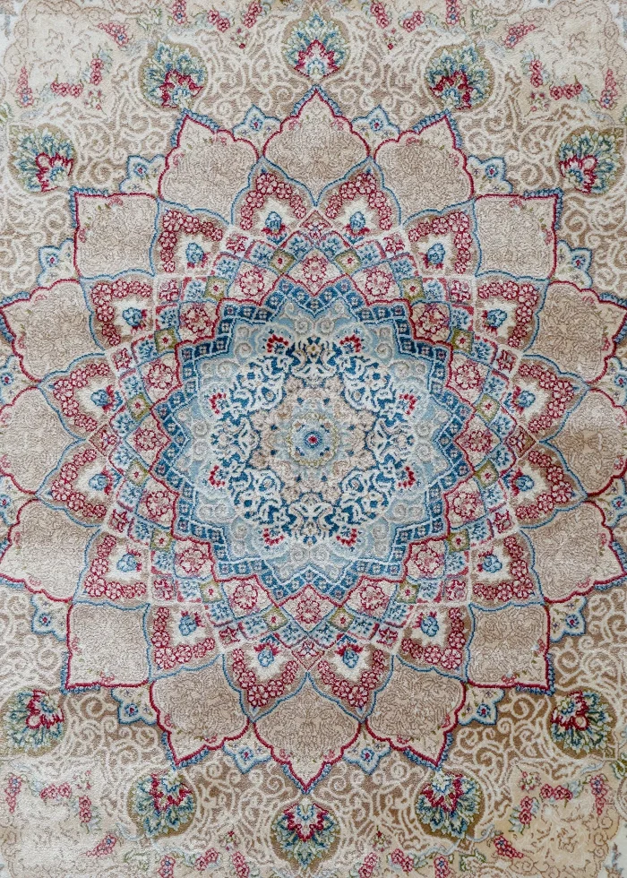 Beige and Red Silk Persian Rug Vanda Pattern 5 x 8