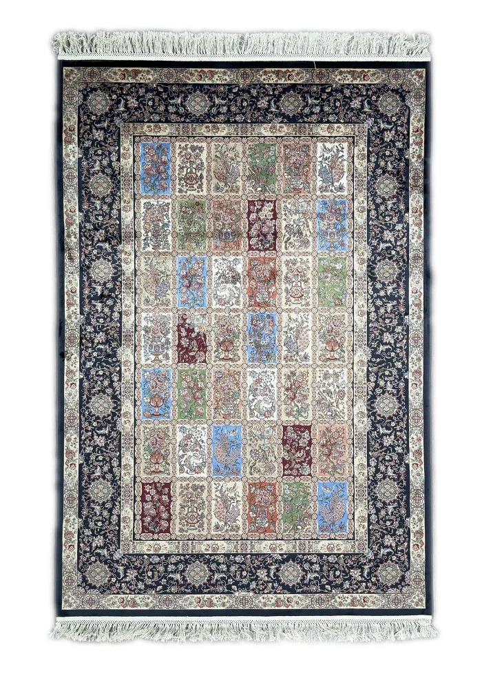 Black Silk Persian Rug Tile Pattern 4 x 6