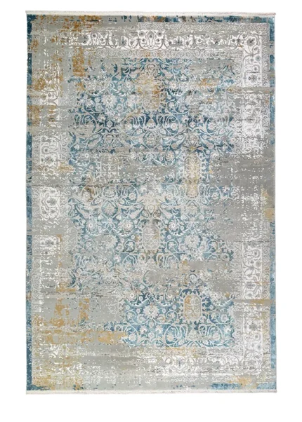 Blue and Beige Silk Persian Rug Harmony Pattern 7 x 9