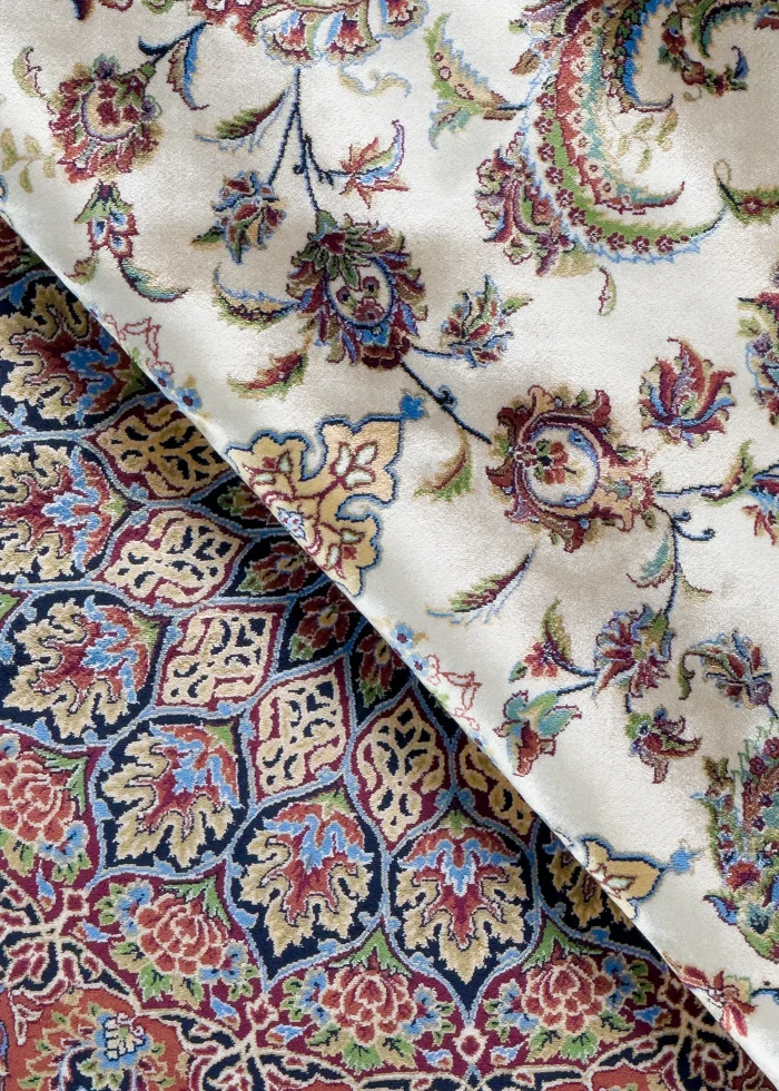 Beige and Red Silk Persian Rug Shah Abbasi 8 x 10
