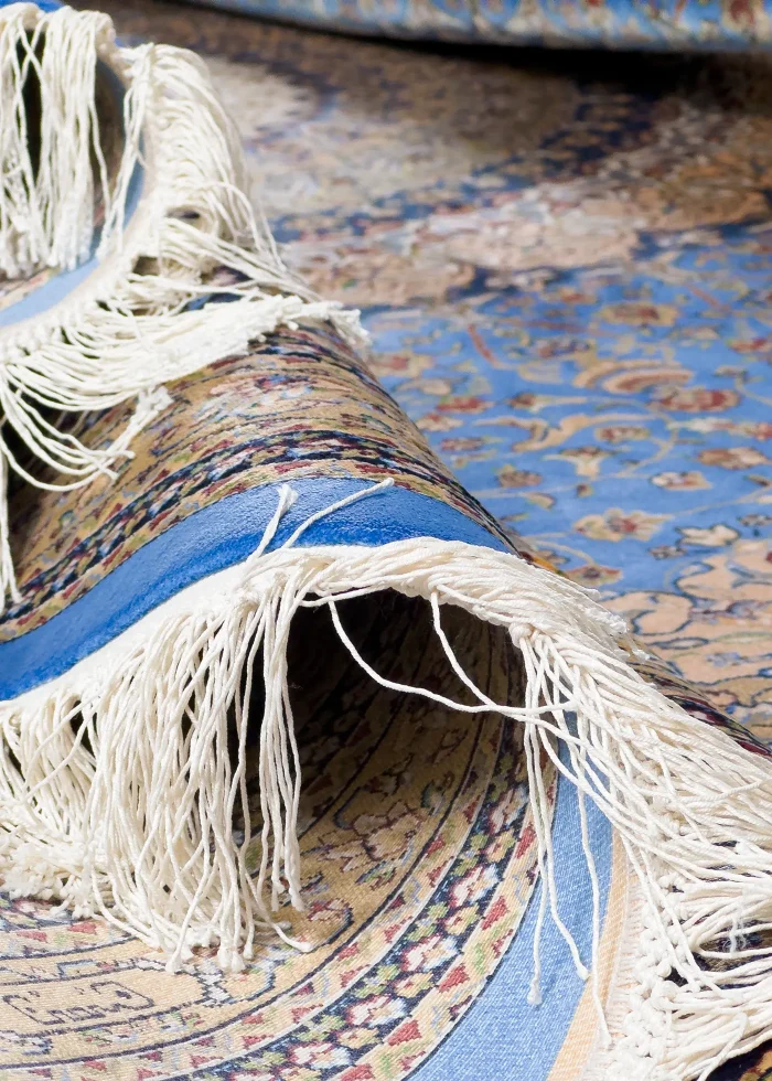 Blue and Beige Silk Persian Rug Espadana 8 x 10