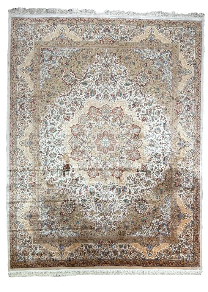 Beige Silk Persian Rug Toranj 8 x 10