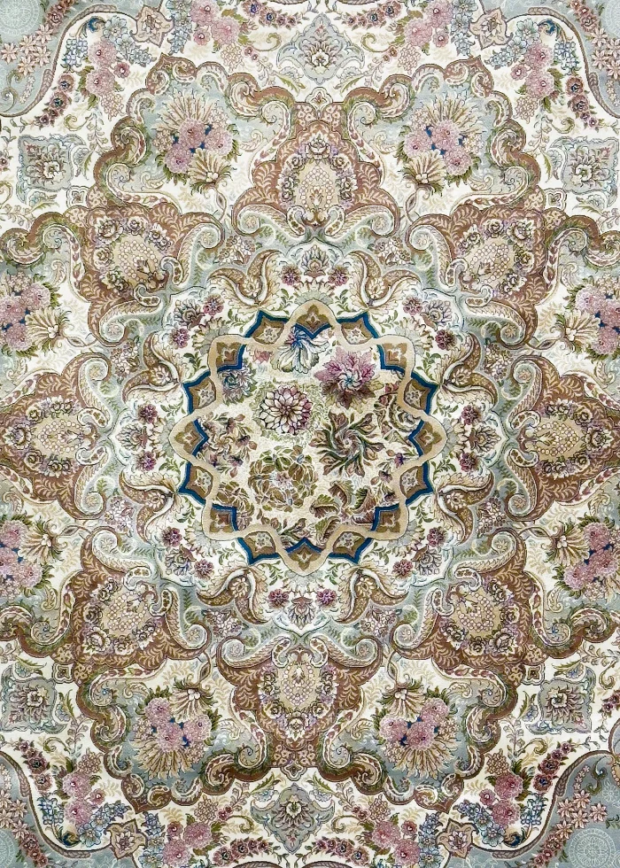 Gray and Pink Silk Persian Rug Vanda Pattern 7 x 9