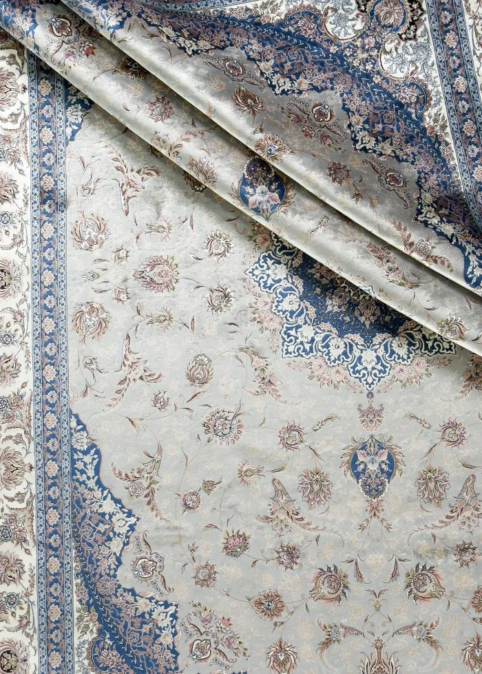 Gray and Blue Silk Persian Rug Espadana Pattern 7 x 9