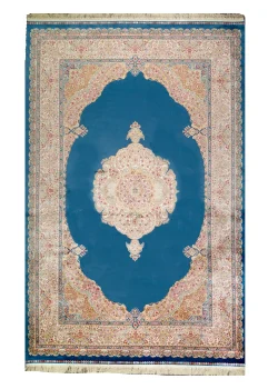 Blue and Pink Silk Persian Rug Faraz Pattern 7 x 9