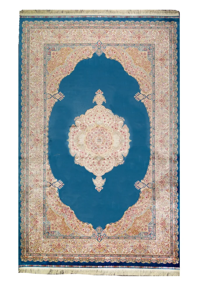 Blue and Pink Silk Persian Rug Faraz Pattern 7 x 9
