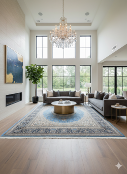 Blue and Beige Silk Persian Rug Espadana 8 x 10