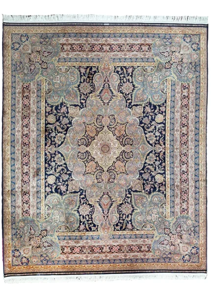 Beige and Black Silk Persian Rug Mahoor 8 x 10