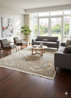 Beige Silk Persian Rug Toranj 8 x 10