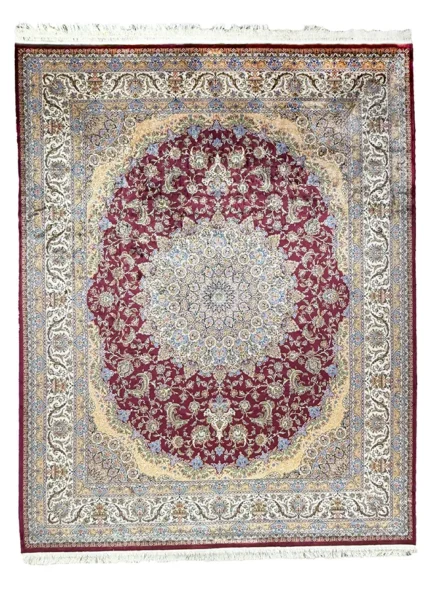 Red Silk Persian Rug Shah Abbasi Pattern 8 x 10