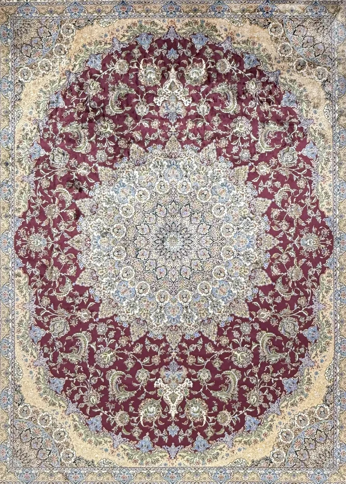 Red Silk Persian Rug Shah Abbasi Pattern 8 x 10