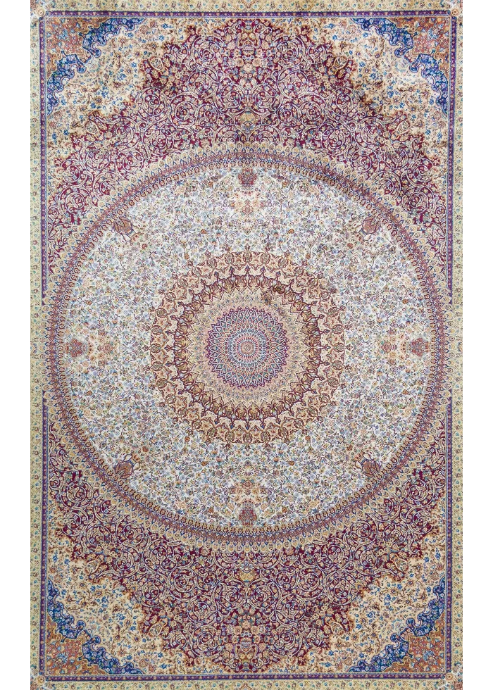 Red and Beige Silk Persian Rug Golestan Pattern 5 x 8