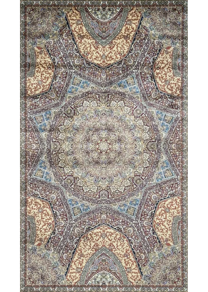 Red and Blue Silk Persian Rug Elham Pattern 4 x 6