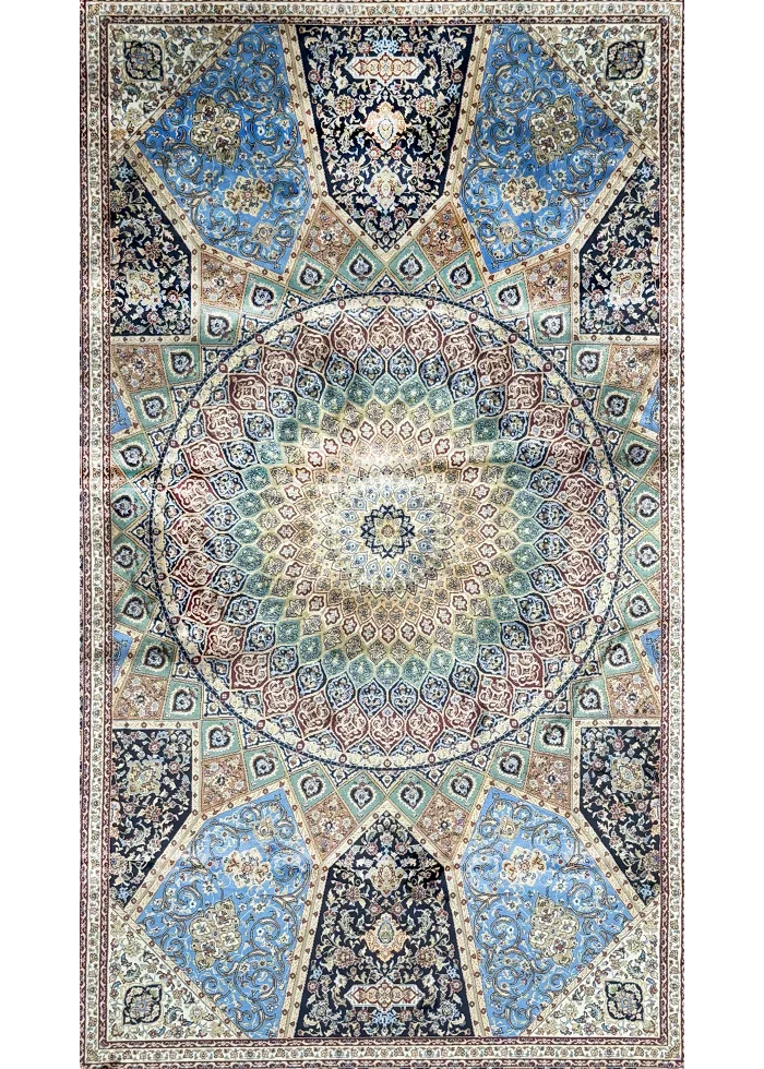 Black and Blue Silk Persian Rug Elham Pattern 4 x 6