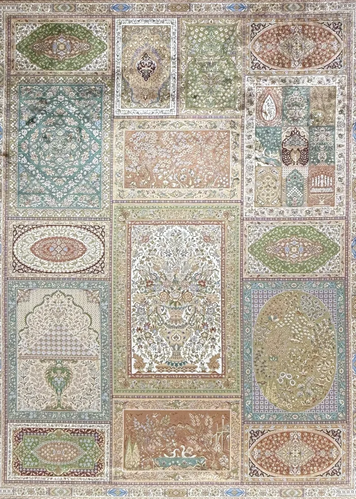 Green Silk Persian Rug Tile 8 x 10