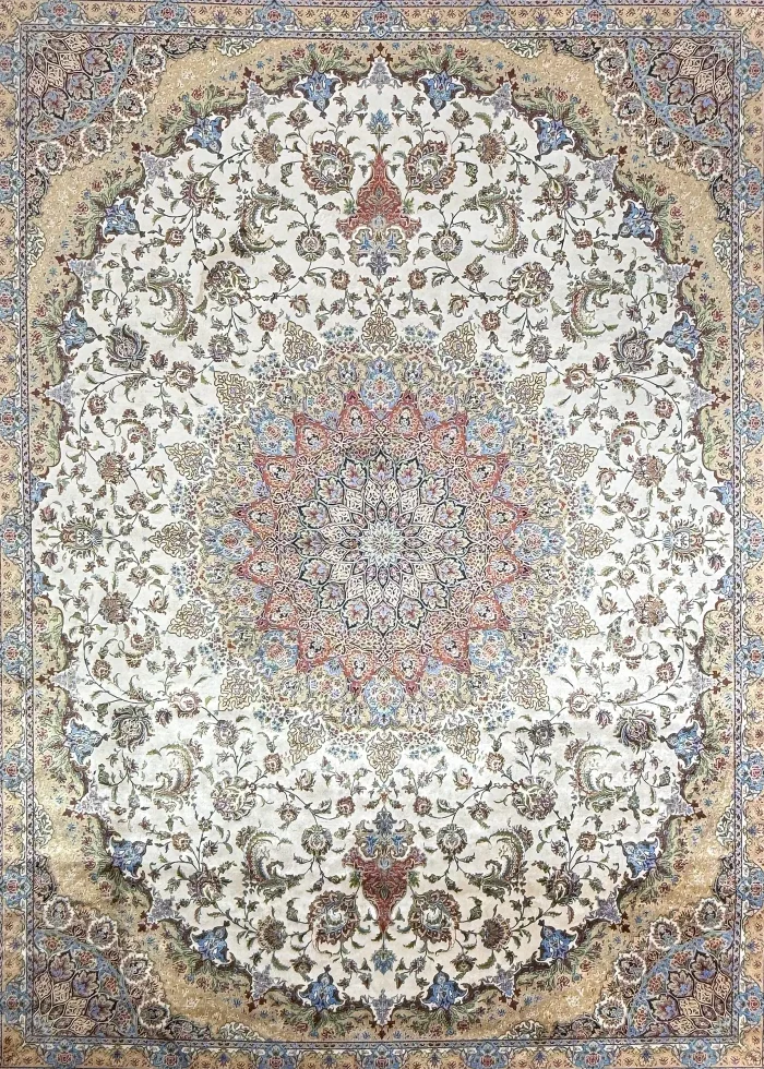 Beige and Red Silk Persian Rug Shah Abbasi 8 x 10