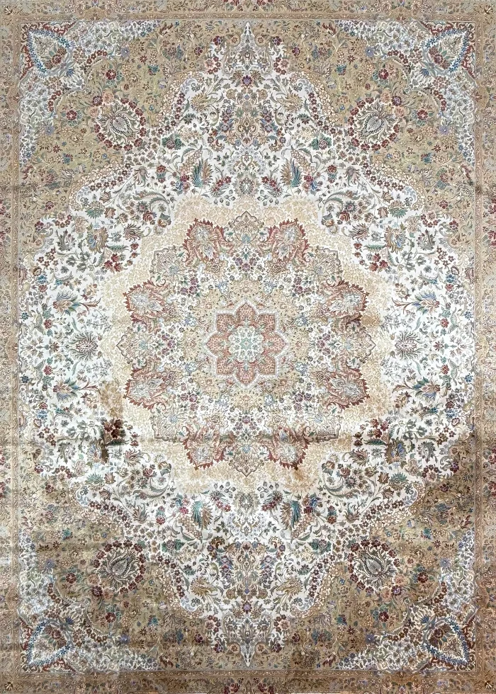 Beige Silk Persian Rug Toranj 8 x 10
