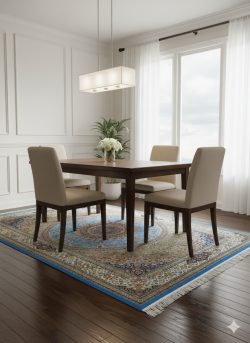 Beige and Blue Silk Persian Rug Golestan Pattern 4 x 6