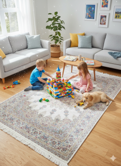 Beige and Red Silk Persian Rug Vanda Pattern 5 x 8