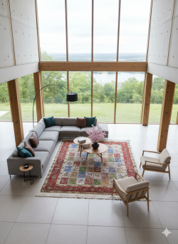 Green and Brown Silk Persian Rug Tile Pattern 7 x 9