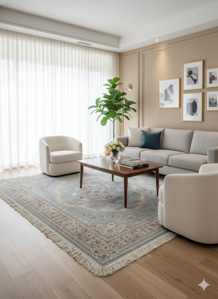 Blue and Pink Silk Persian Rug Heaven Pattern 5 x 8