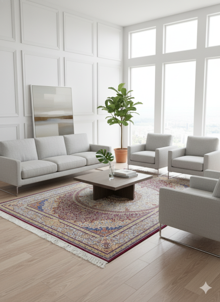 Red and Beige Silk Persian Rug Golestan Pattern 5 x 8