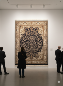 Black and Beige Silk Persian Rug Royal Pattern 7 x 9