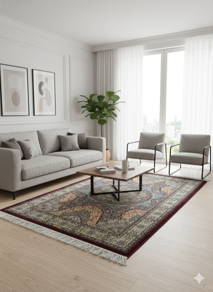 Red and Blue Silk Persian Rug Elham Pattern 4 x 6