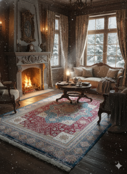 Red and Blue Silk Persian Rug Whisper Pattern 7 x 9