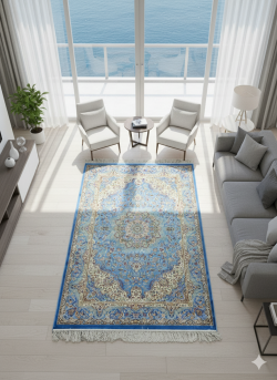 Blue Silk Persian Rug Heaven Pattern 4 x 6