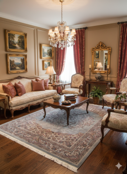 Gray and Pink Silk Persian Rug Vanda Pattern 7 x 9