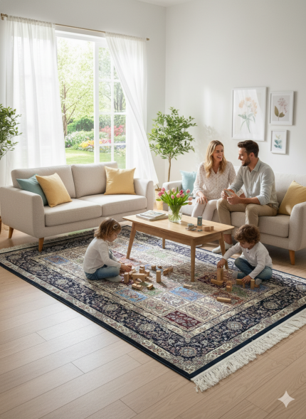 Black Silk Persian Rug Tile Pattern 4 x 6