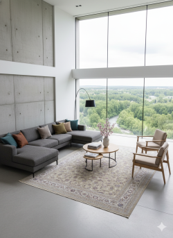 Beige and White Silk Persian Rug Afshan Pattern 7 x 9