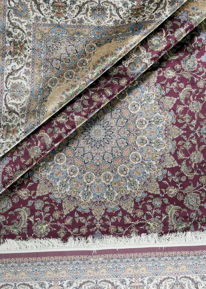 Red Silk Persian Rug Shah Abbasi Pattern 8 x 10