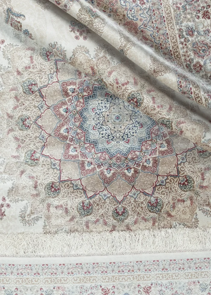 Beige and Red Silk Persian Rug Vanda Pattern 5 x 8
