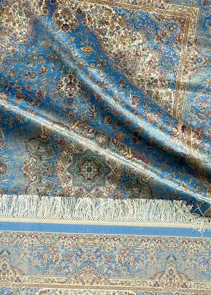 Blue Silk Persian Rug Heaven Pattern 4 x 6