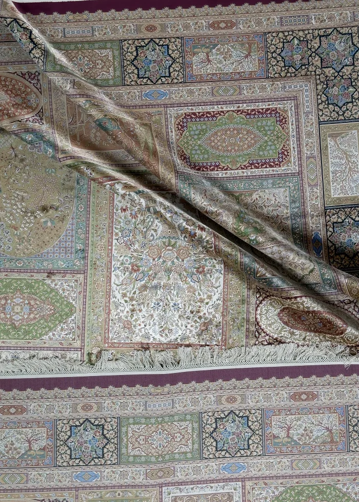 Green Silk Persian Rug Tile 8 x 10