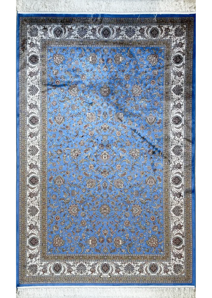 Blue and Beige Persian Rug Afshan Pattern 4 x 6