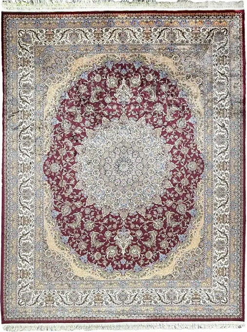 Persian Rug vs Turkish Rug A large Persian rug with floral motifs in rich reds, crafted with bamboo silk by Afra Rugs.