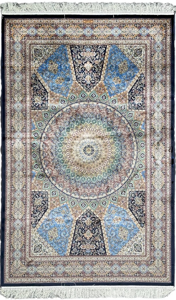 Can a Silk Persian Rug Be Washed? Black and Blue Silk Persian Rug Elham Pattern for clean a silk rug guide